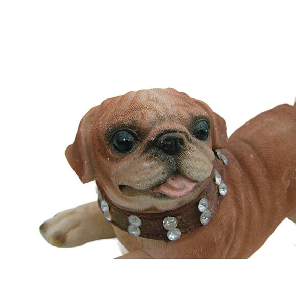Set of 2 Pug Dogs Figurines Jeweled Collars Collectible Display Decorations 4x4" - Picture 7 of 12